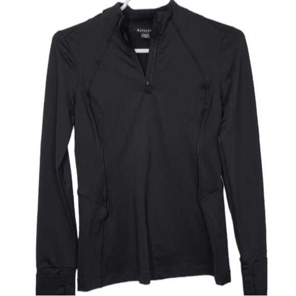 Athleta Black 1/4 Zip Long Sleeve Pullover Jacket Top Back Pocket Size X… - Picture 1 of 13